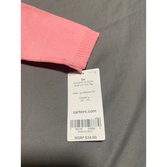 Carters Baby Girls Pink Bear Knit Jumpsuit Romper Sweater One Piece 3M NEW - Picture 3 of 4